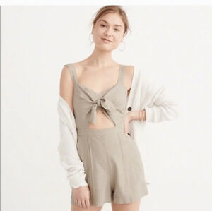 Abercrombie & Fitch Beige Tie-Front Romper
